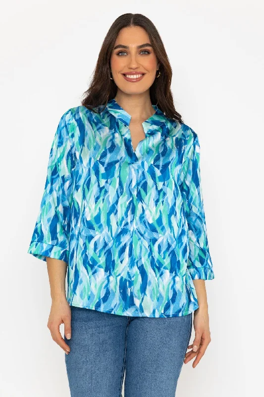 Sateen Olivia Top in Blue Print