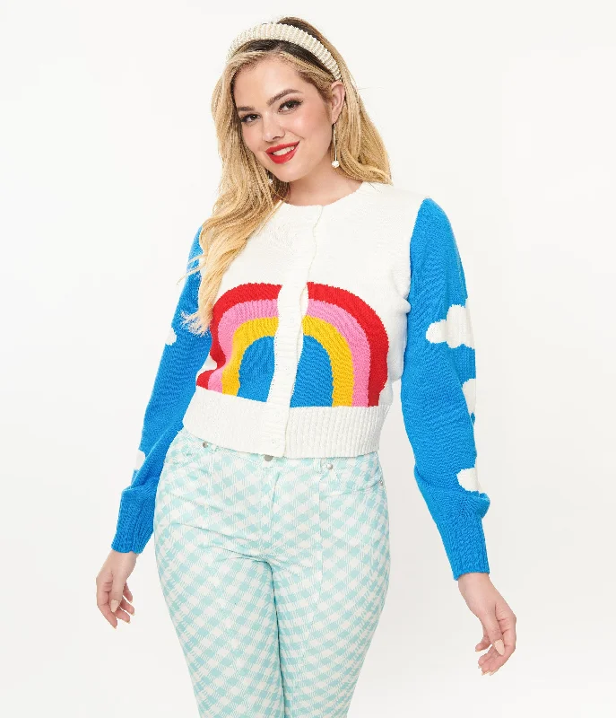 Smak Parlour 1960s Blue & Rainbow Clouds Cardigan