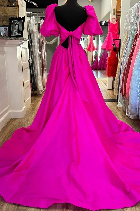 square-neck-fuchsia-puff-sleeves-a-line-prom-dress