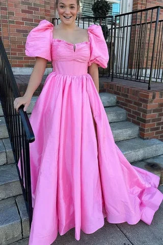 square-neck-fuchsia-puff-sleeves-a-line-prom-dress