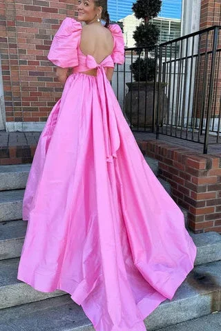 square-neck-fuchsia-puff-sleeves-a-line-prom-dress