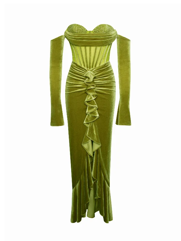 taylee-olive-green-long-sleeve-off-shoulder-corset-velvet-gown