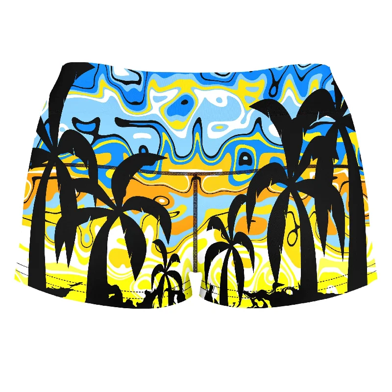 tropical-night-high-waisted-womens-shorts