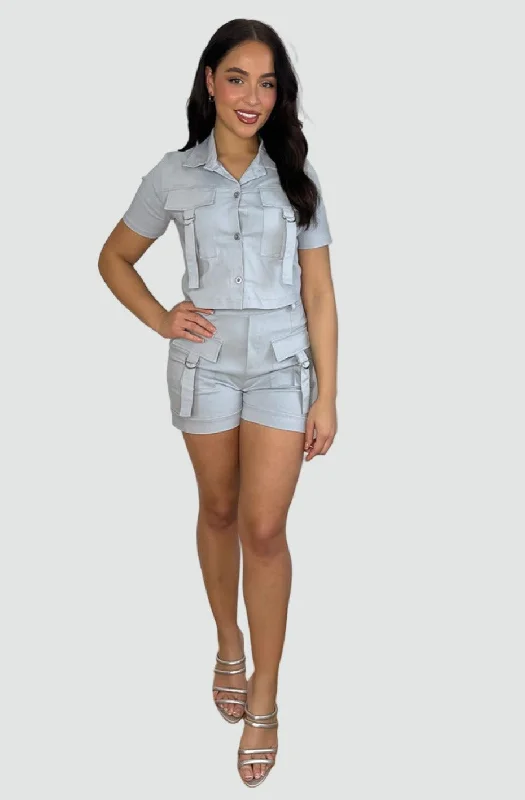 Utility Pockets Crop Top And Shorts Set