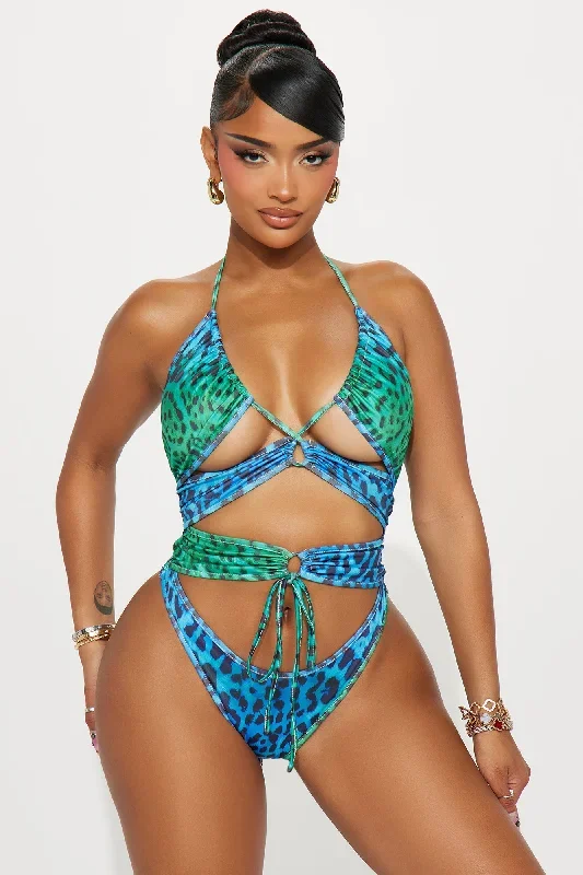 Zahra Lace Up Cutout 1 Piece Swimsuit - Blue/combo