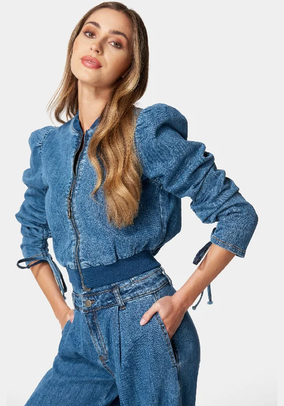 zip-front-ruched-sleeves-denim-jacket-medium-blue-wash