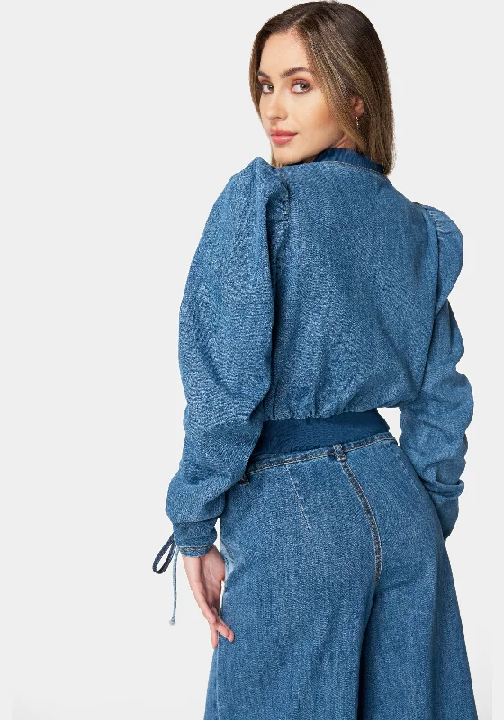 zip-front-ruched-sleeves-denim-jacket-medium-blue-wash