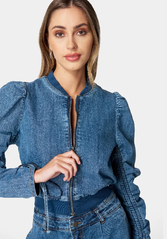 zip-front-ruched-sleeves-denim-jacket-medium-blue-wash